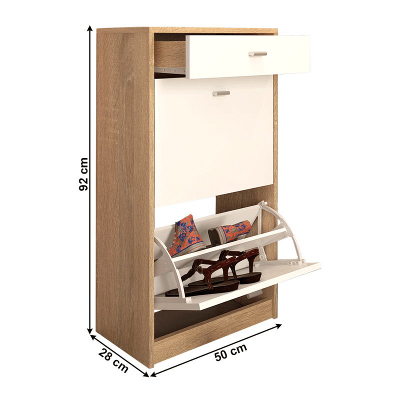 Kétrészes cipősszekrény, fehér/tölgy sonoma, VIVAT NEW TYP 1
