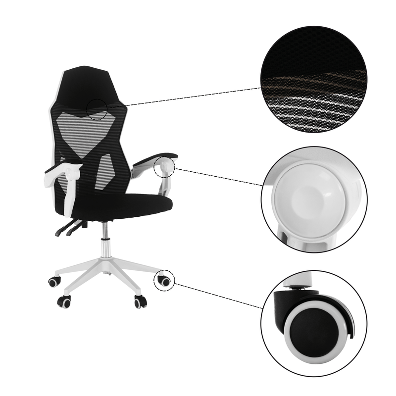 Irodai/gamer szék, fekete/fehér, YOKO