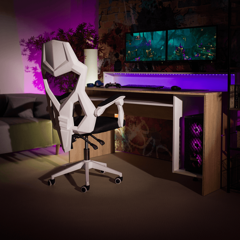 Irodai/gamer szék, fekete/fehér, YOKO