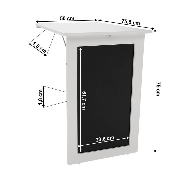 Összecsukható asztal falhoz, krétás táblával, fehér, ZALMAN