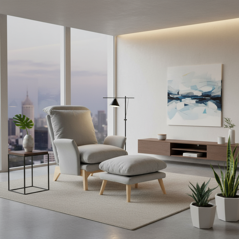 Fotel lábtartóval, világosszürke/természetes, ZANDER