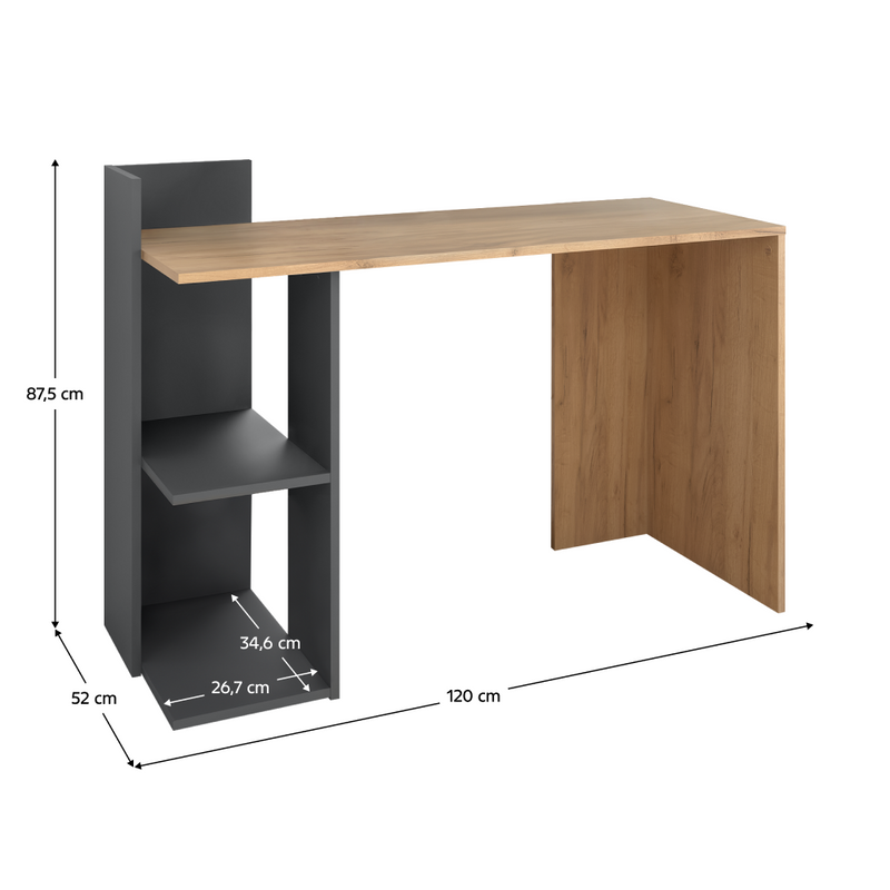 Számítógépasztal, tölgy craft arany/grafit, ZINO NEW