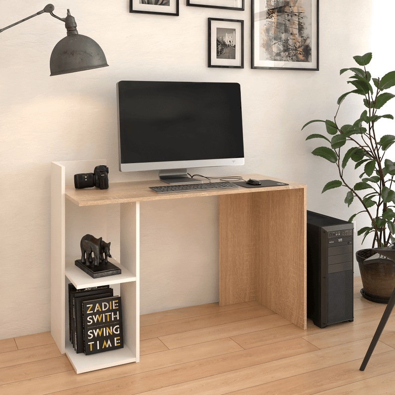 Számítógépasztal, sonoma tölgy/fehér, ZINO NEW