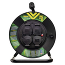 Kültéri kábeldob IP44, 25 m, 4 aljzat, fekete / gumi / 230 V / 1,5 mm2