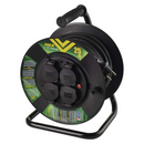 Kültéri kábeldob IP44, 25 m, 4 aljzat, fekete / gumi / 230 V / 1,5 mm2