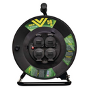 Kültéri kábeldob IP44, 50 m, 4 aljzat, fekete / gumi / 230 V / 1,5 mm2