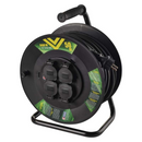 Kültéri kábeldob IP44, 50 m, 4 aljzat, fekete / gumi / 230 V / 1,5 mm2