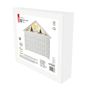 LED adventi naptár, fa, 35x33 cm, 2x AA, beltéri, meleg fehér, időzítő