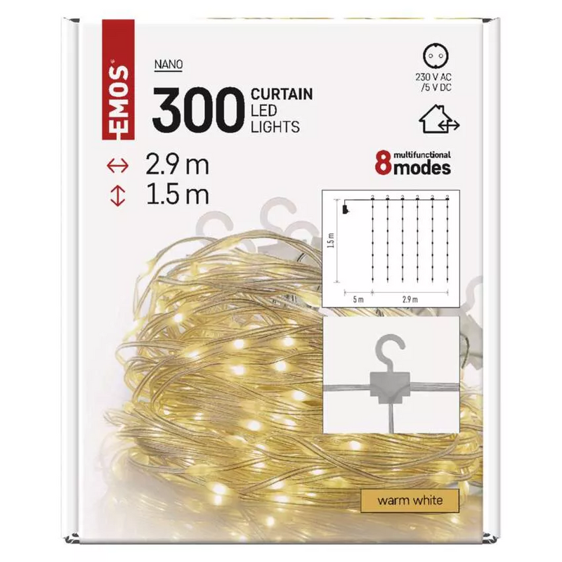 LED karácsonyi drop fényfüzér – fényfüggöny, 2,9x1,5 m, kültéri és beltéri, meleg fehér