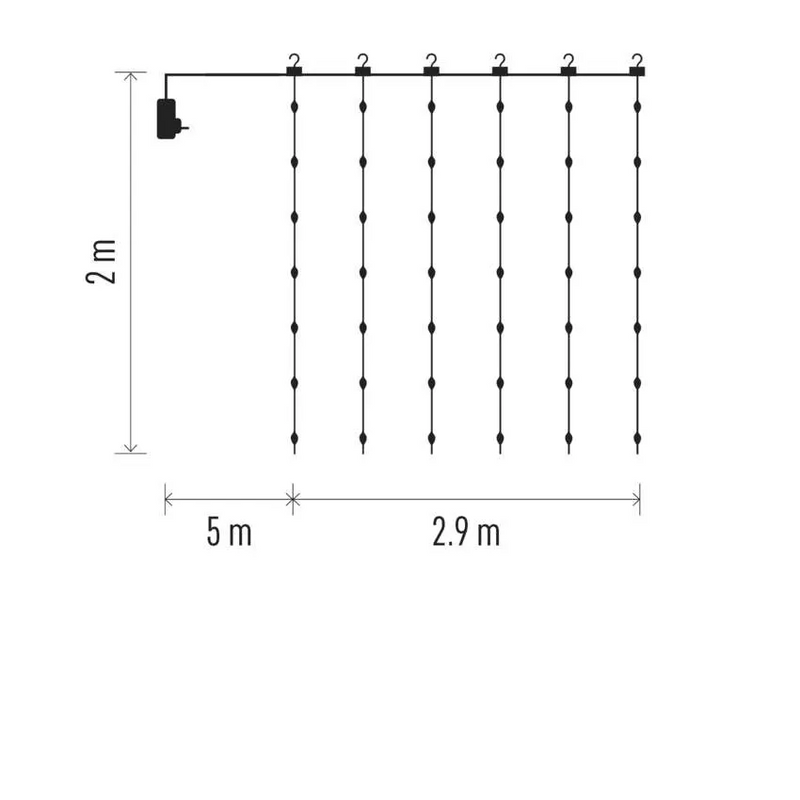 LED karácsonyi drop fényfüzér – fényfüggöny, 2,9x2 m, kültéri és beltéri, meleg fehér, pr.
