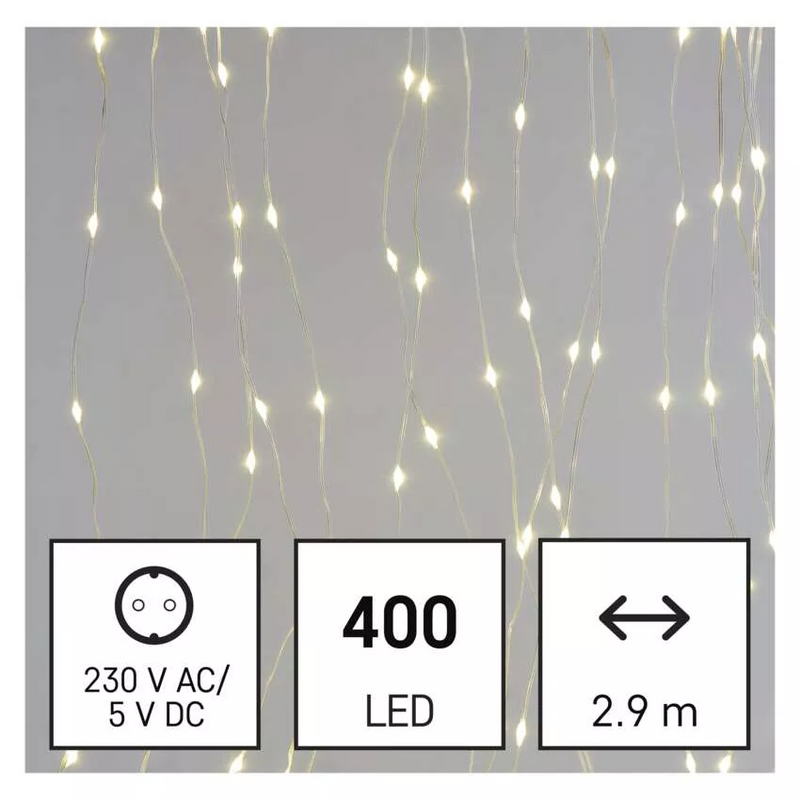 LED karácsonyi drop fényfüzér – fényfüggöny, 2,9x2 m, kültéri és beltéri, meleg fehér, pr.
