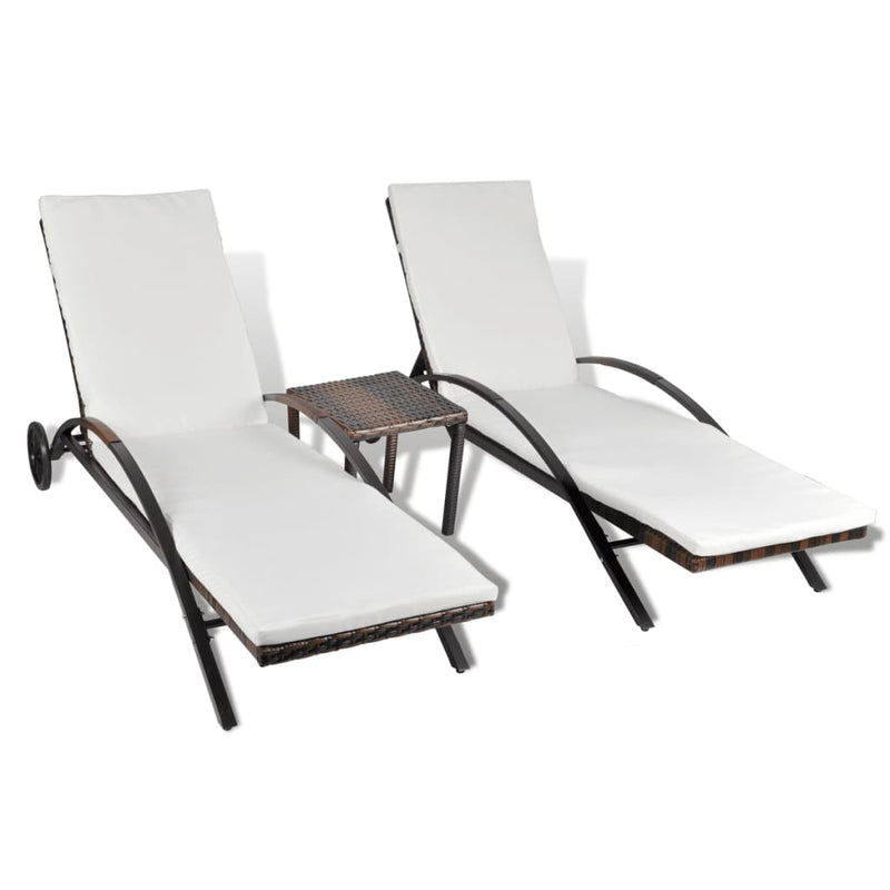 vidaXL barna polyrattan napozóágyak asztallal