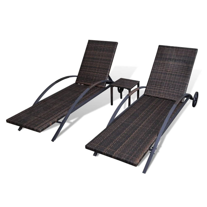 vidaXL barna polyrattan napozóágyak asztallal
