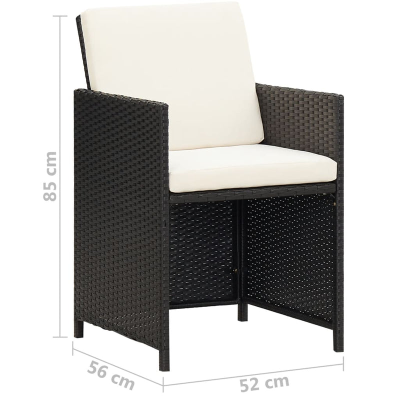 vidaXL 2 db fekete polyrattan kerti szék hát- és ülőpárnával