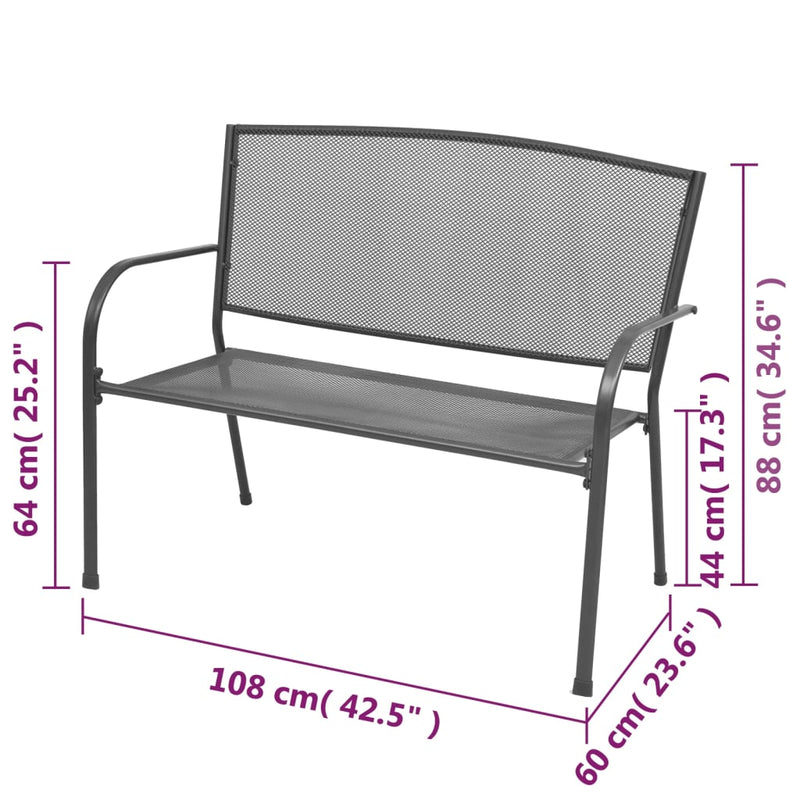 vidaXL antracitszürke rácsos acél kerti pad 108 cm