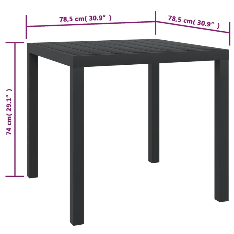 vidaXL fekete alumínium és WPC kerti asztal 80 x 80 x 74 cm