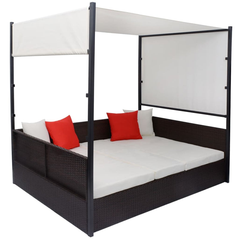 vidaXL barna polyrattan napellenzős kerti ágy 190 x 130 cm