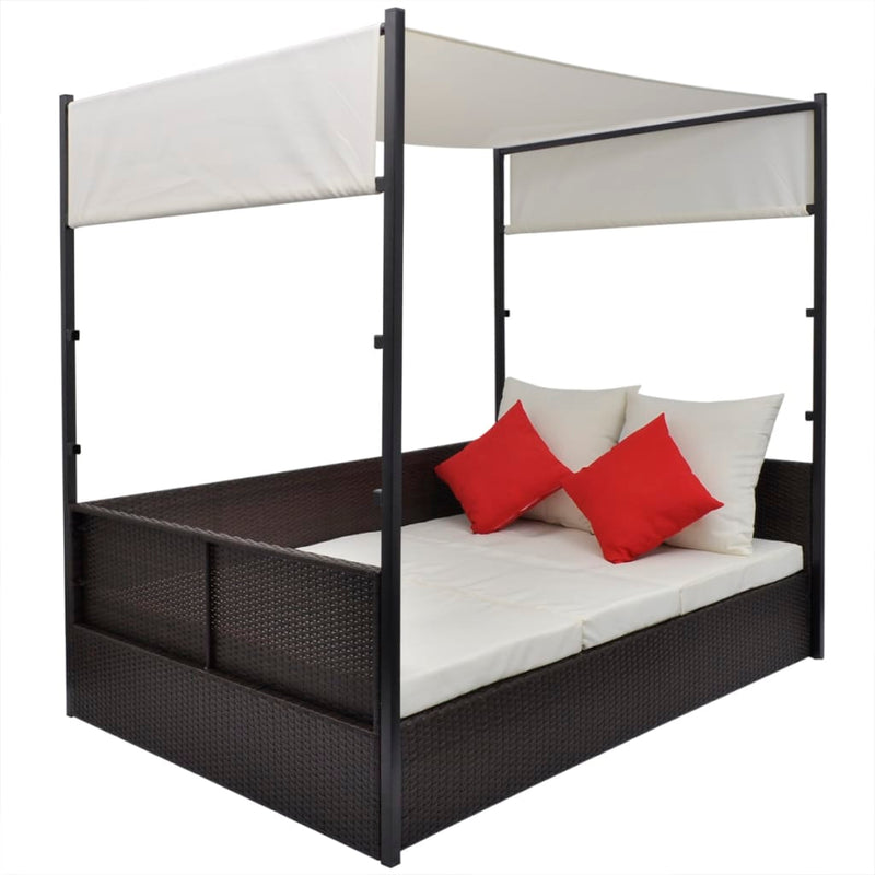 vidaXL barna polyrattan napellenzős kerti ágy 190 x 130 cm