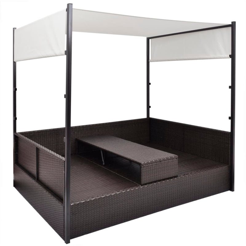 vidaXL barna polyrattan napellenzős kerti ágy 190 x 130 cm