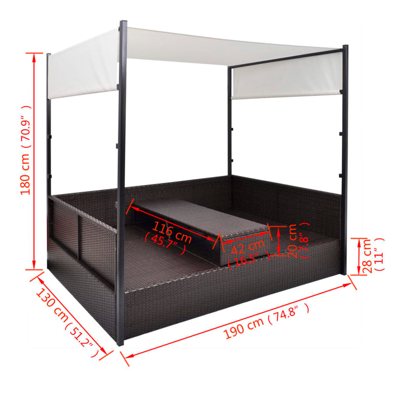 vidaXL barna polyrattan napellenzős kerti ágy 190 x 130 cm