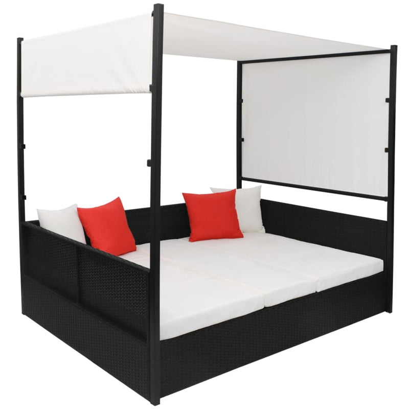 vidaXL fekete polyrattan napellenzős kerti ágy 190 x 130 cm