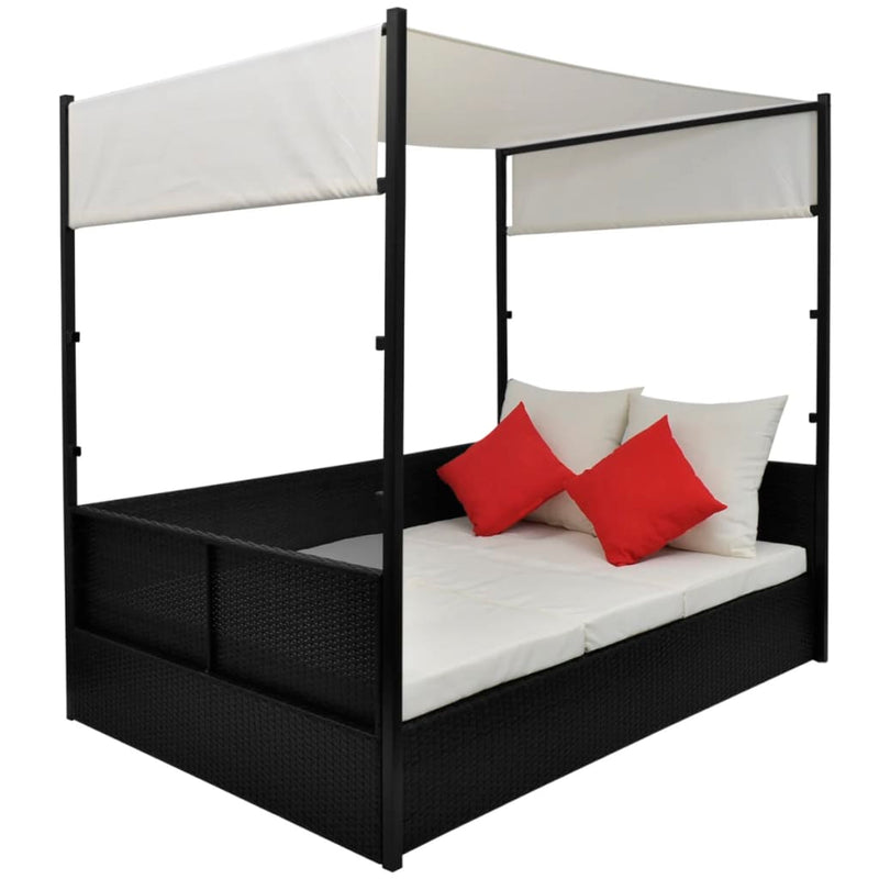 vidaXL fekete polyrattan napellenzős kerti ágy 190 x 130 cm