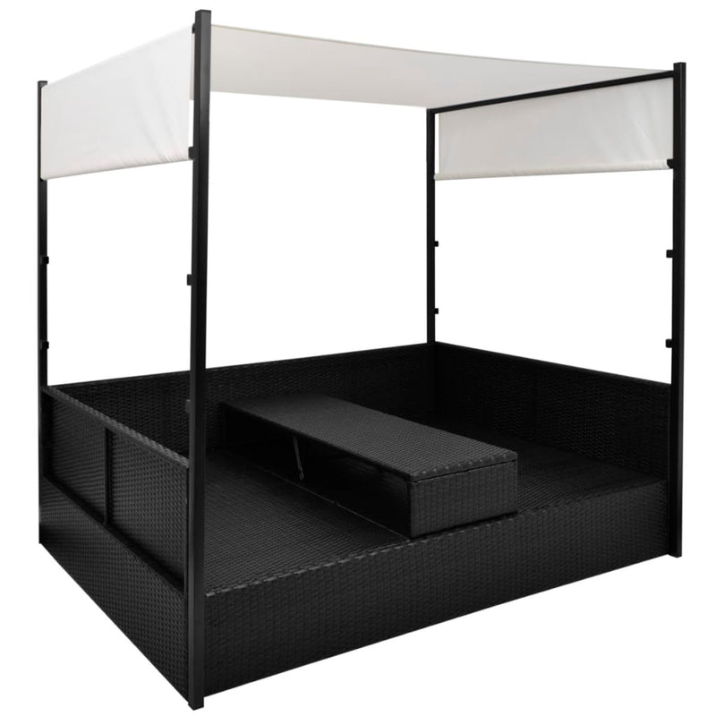 vidaXL fekete polyrattan napellenzős kerti ágy 190 x 130 cm