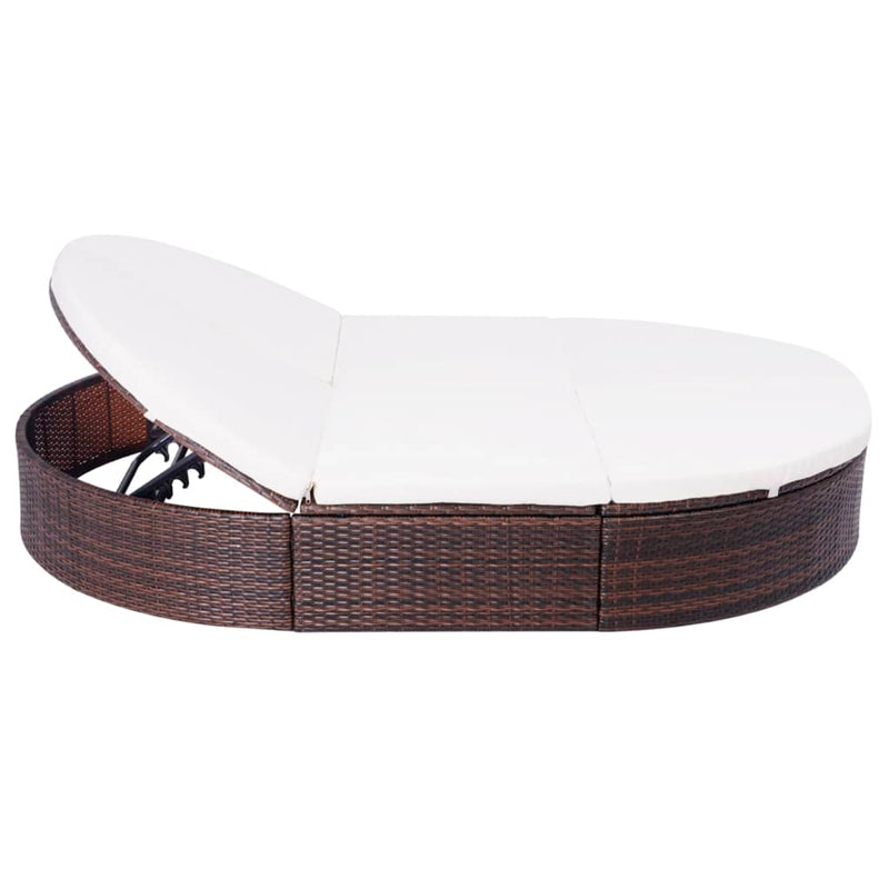vidaXL barna polyrattan kültéri napozóágy párnával