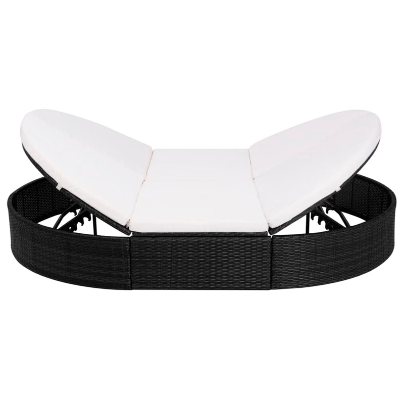 vidaXL fekete polyrattan kültéri napozóágy párnával