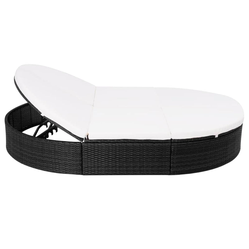 vidaXL fekete polyrattan kültéri napozóágy párnával