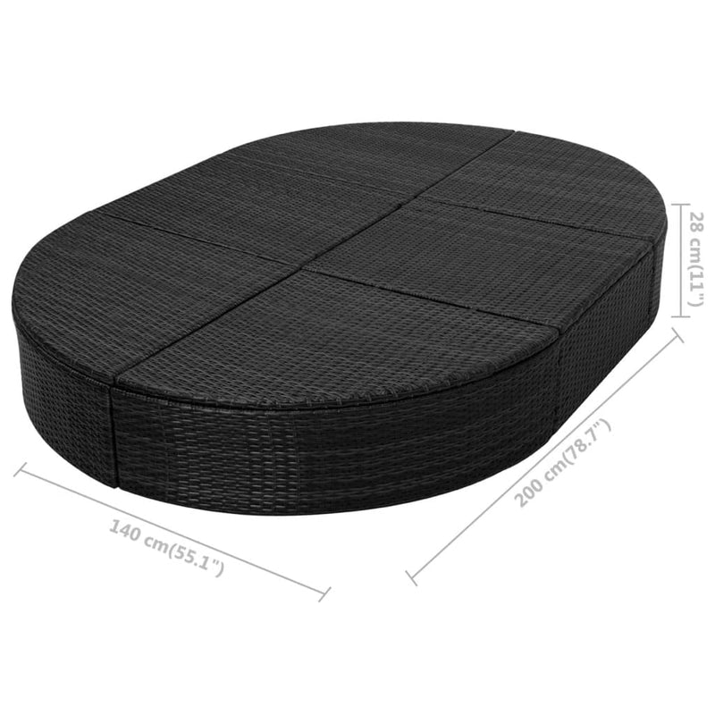 vidaXL fekete polyrattan kültéri napozóágy párnával