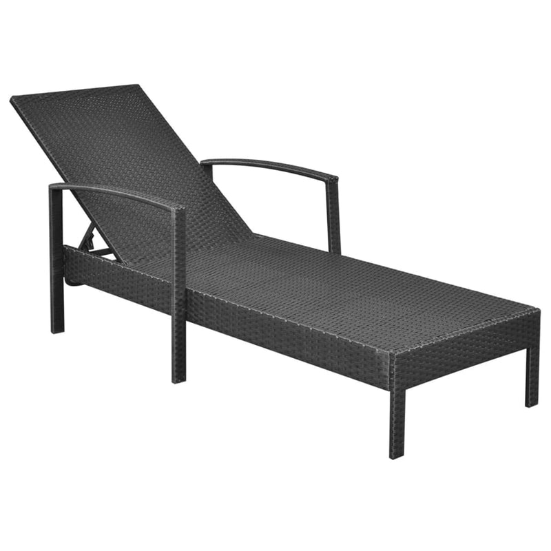 vidaXL fekete polyrattan napozóágy párnával