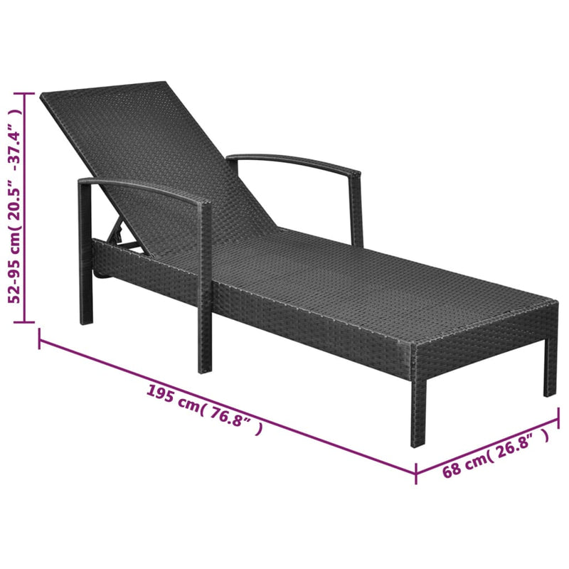 vidaXL fekete polyrattan napozóágy párnával