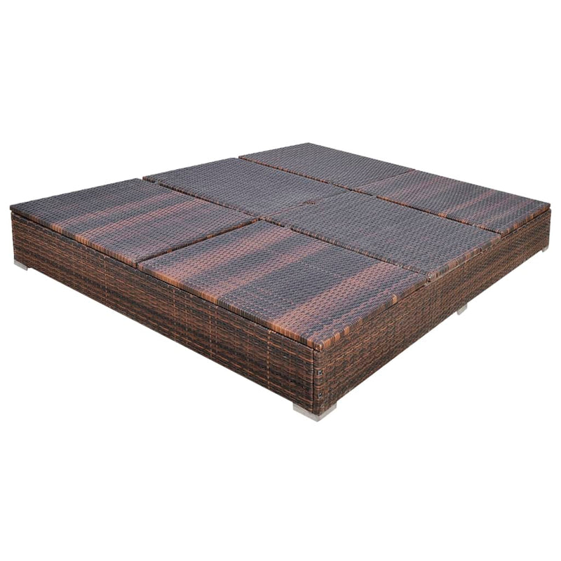 vidaXL barna polyrattan napozóágy napernyővel