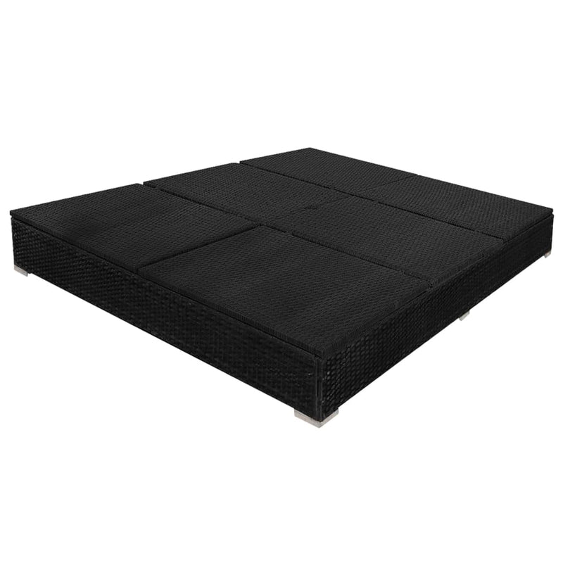 vidaXL fekete polyrattan napozóágy napernyővel