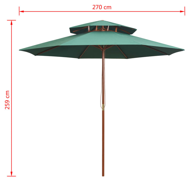 vidaXL zöld dupla tetős napernyő fa rúddal 270 x 270 cm