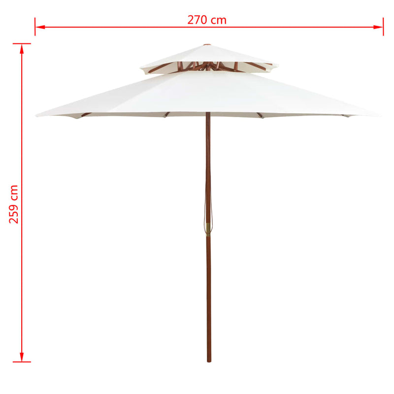 vidaXL krémfehér dupla tetős napernyő fa rúddal 270 x 270 cm