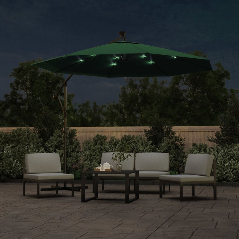 vidaXL zöld függőernyő LED-del, fém rúddal 300 cm
