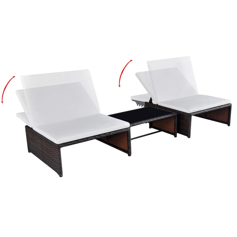 vidaXL 2 db barna polyrattan dönthető kerti szék asztallal