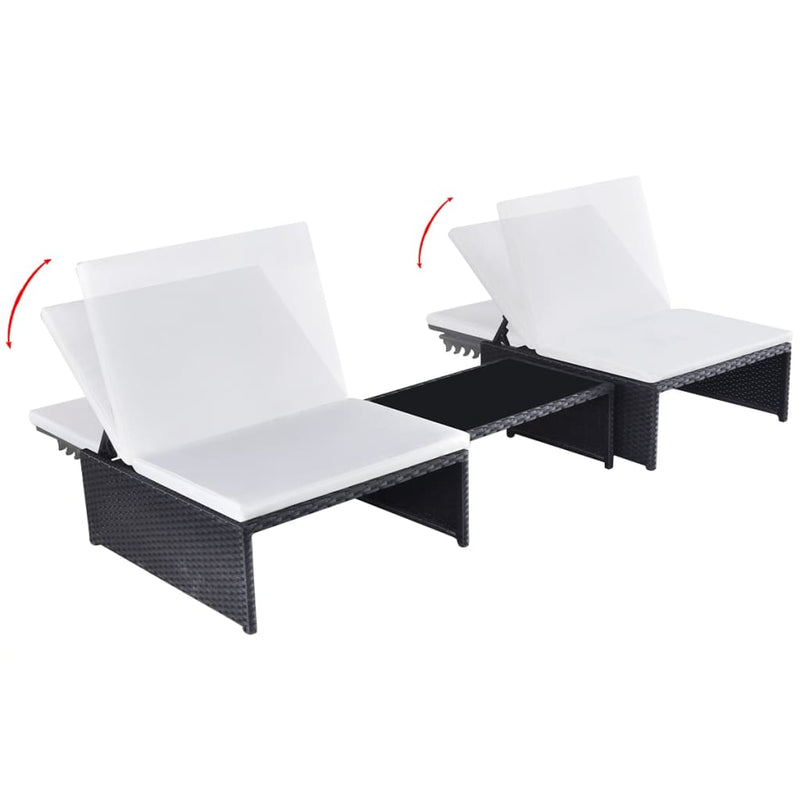 vidaXL 2 db fekete polyrattan dönthető kerti szék asztallal