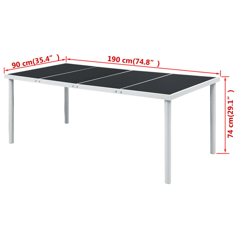 vidaXL fekete acél kerti asztal 190 x 90 x 74 cm