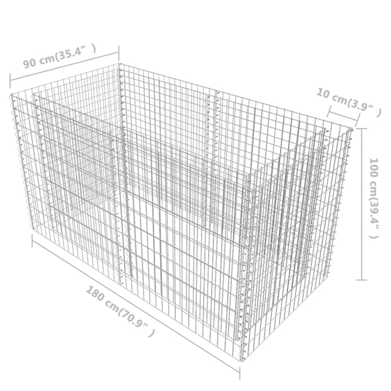 vidaXL ezüstszínű acél gabion magaságyás 180 x 90 x 100 cm