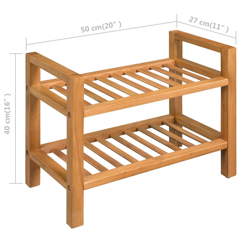 vidaXL tömör tölgyfa cipőtartó 2 polccal 50 x 27 x 40 cm
