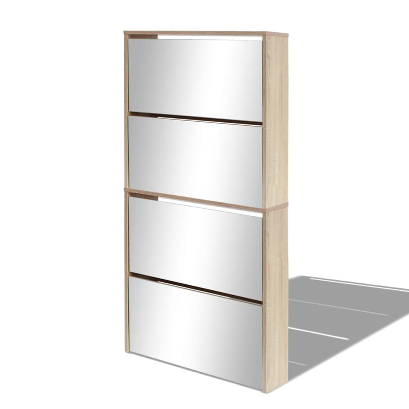 vidaXL 4 szintes tükrös tölgy cipőszekrény 63 x 17 x 134 cm