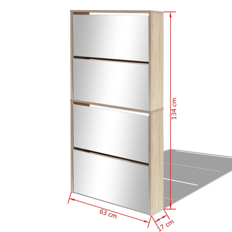vidaXL 4 szintes tükrös tölgy cipőszekrény 63 x 17 x 134 cm