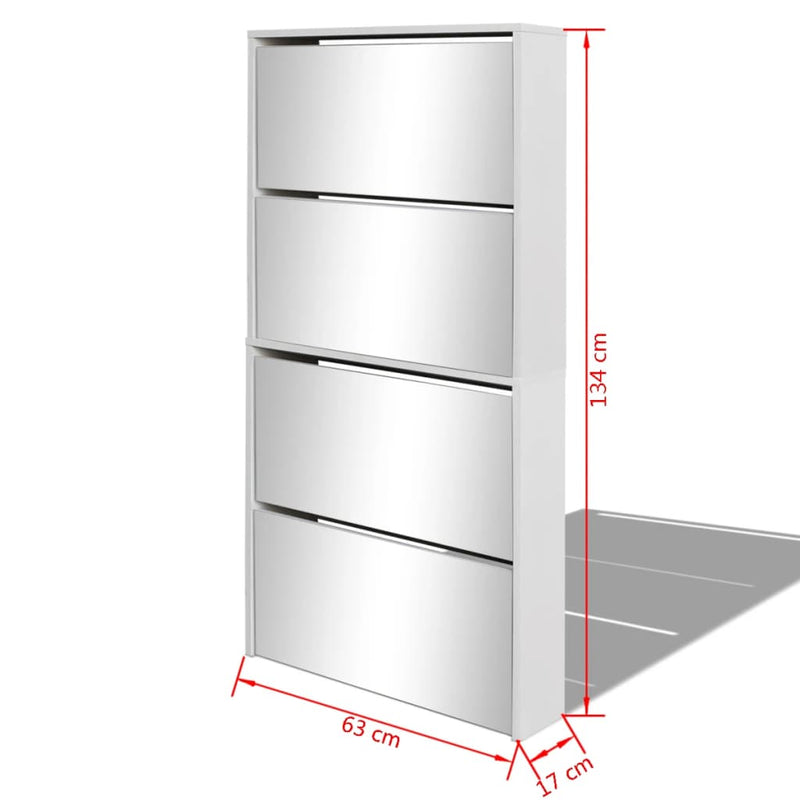 vidaXL fehér 4 szintes tükrös cipőszekrény 63 x 17 x 134 cm