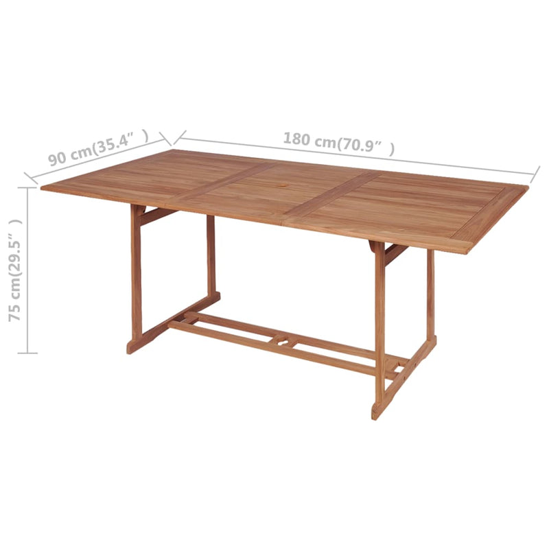 vidaXL tömör tíkfa kerti asztal 180 x 90 x 75 cm