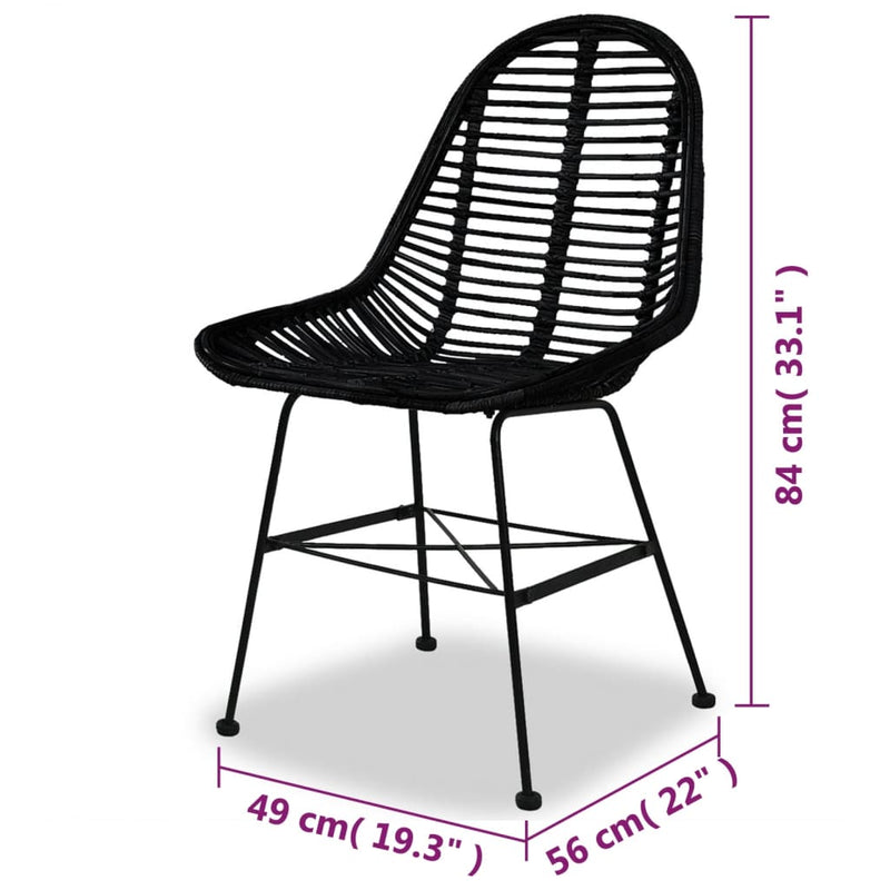 vidaXL 2 db fekete természetes rattan étkezőszék