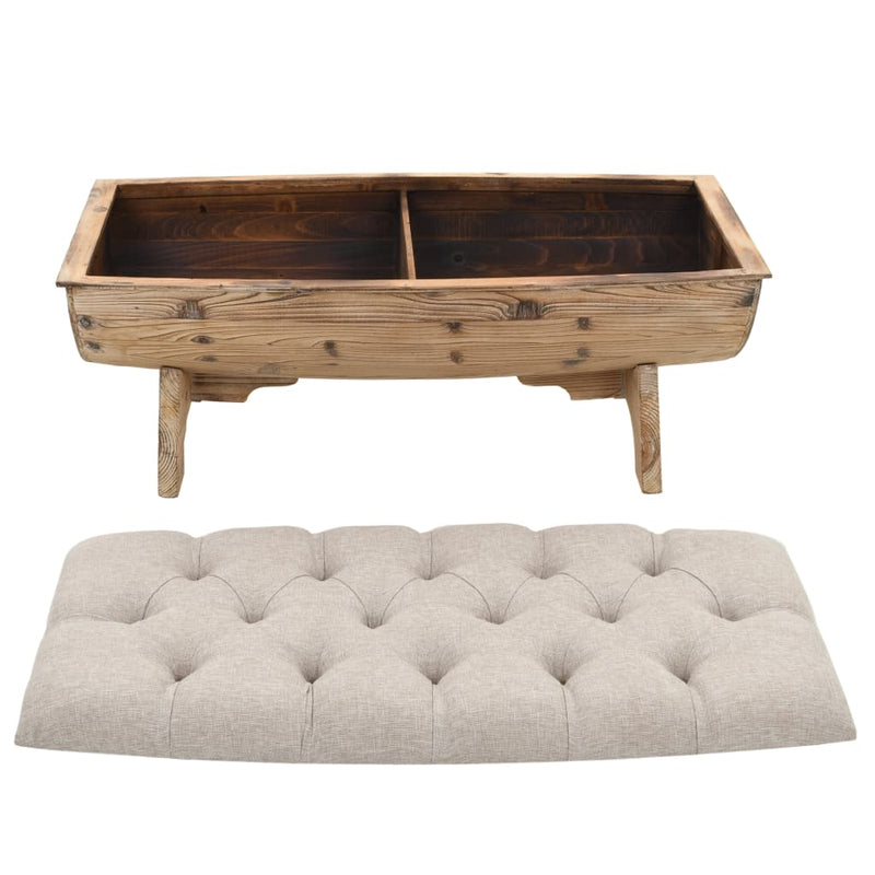 vidaXL tömör fa és szövet tárolópad 103 x 51 x 44 cm