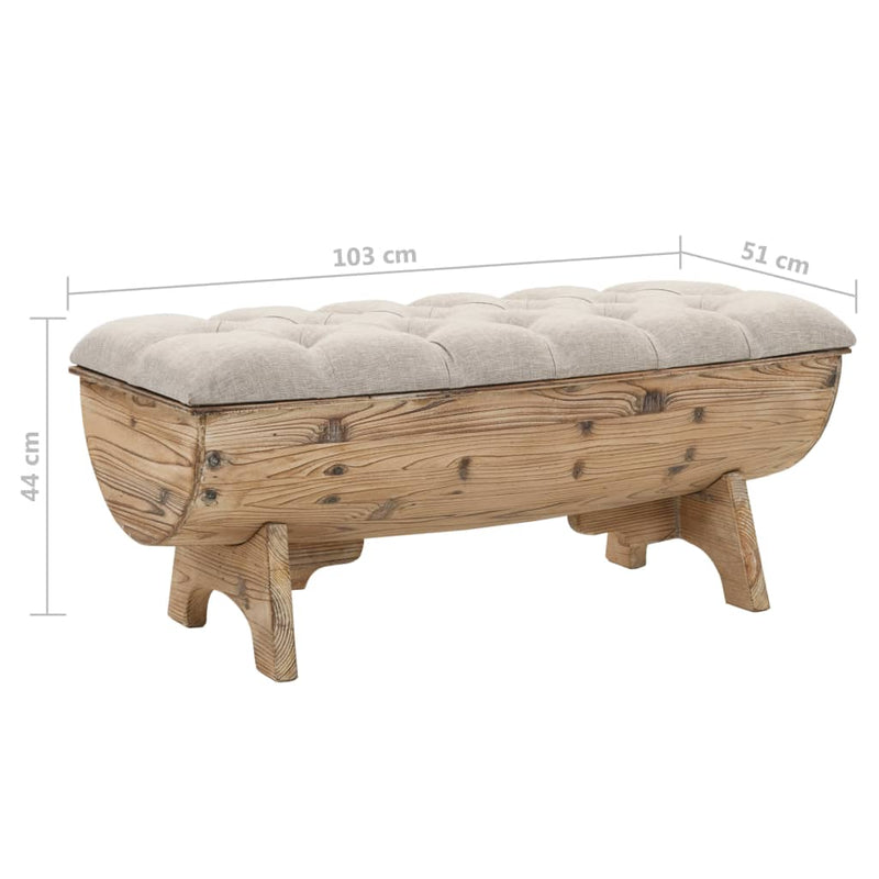 vidaXL tömör fa és szövet tárolópad 103 x 51 x 44 cm